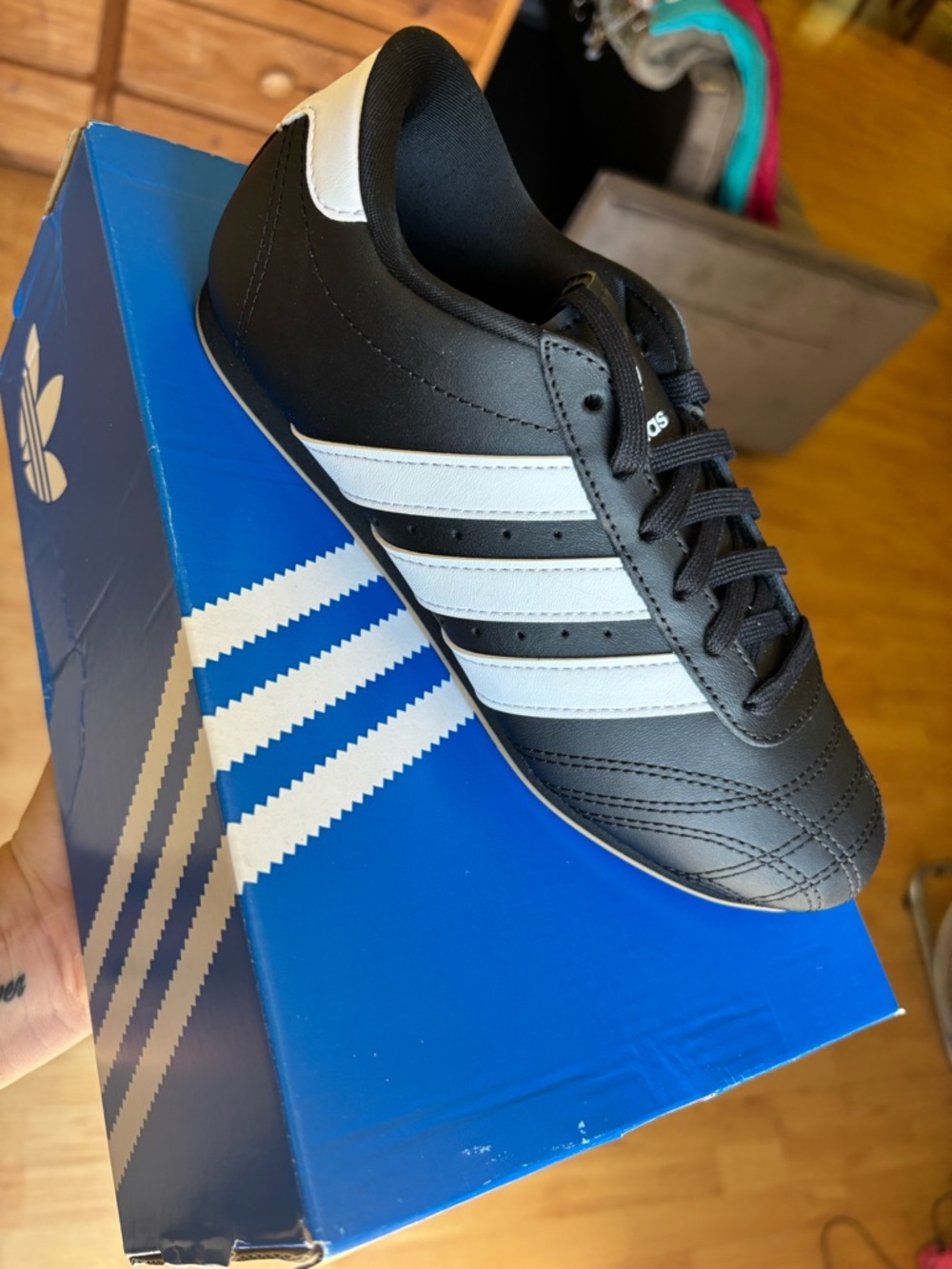 adidas Kids Black and White Striped Sneaker